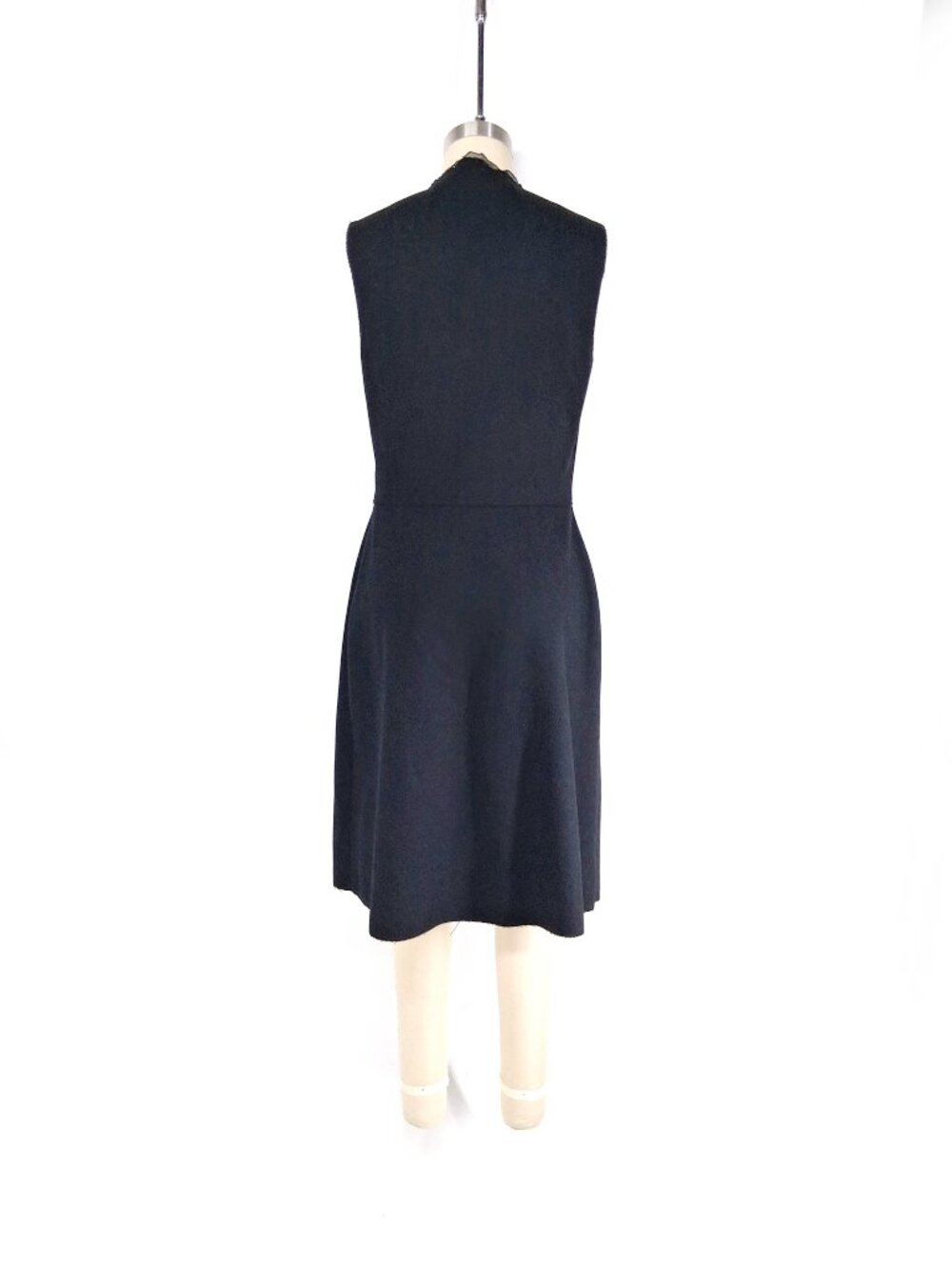 GARY GRAHAM Black Wool Beaded Cutout Dress Silk Inset Deep V Sleeveless SZ 8 - Picture 4 of 14